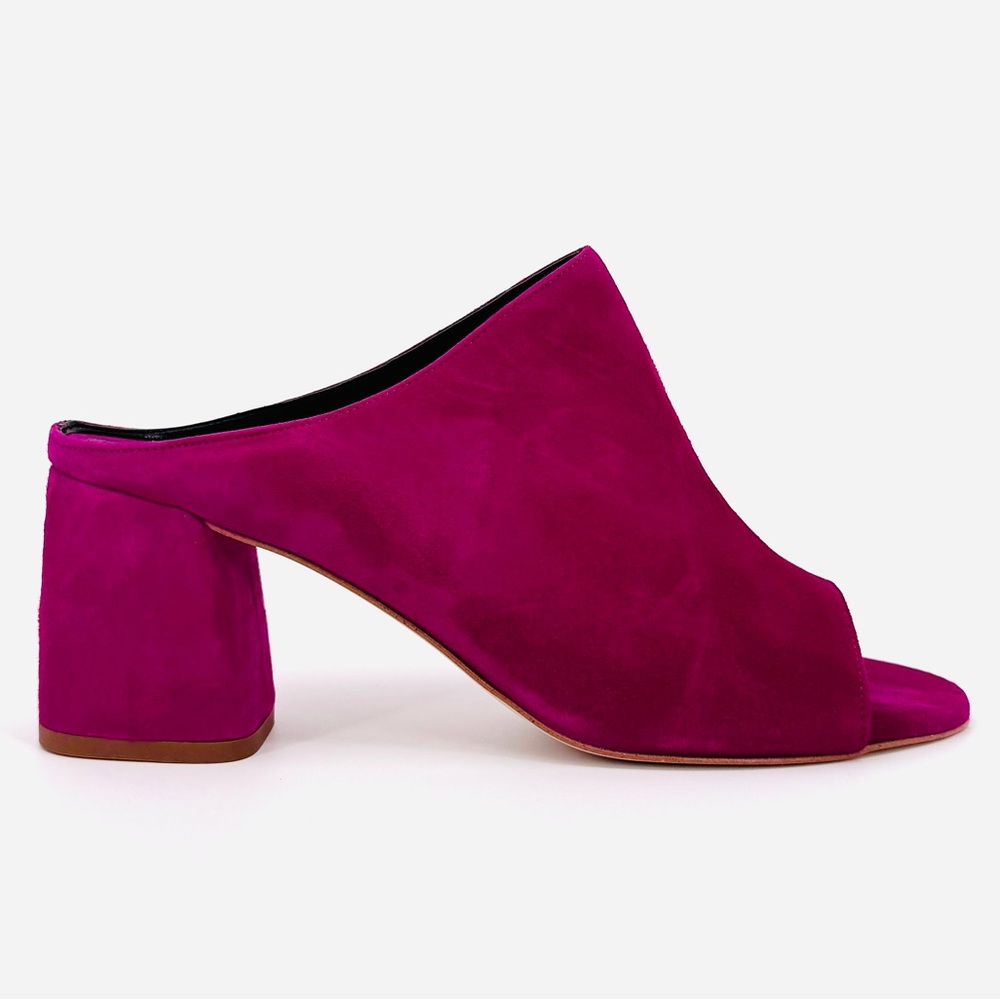 Rebecca Minkoff Fuchsia Suede Block Heel Mules
